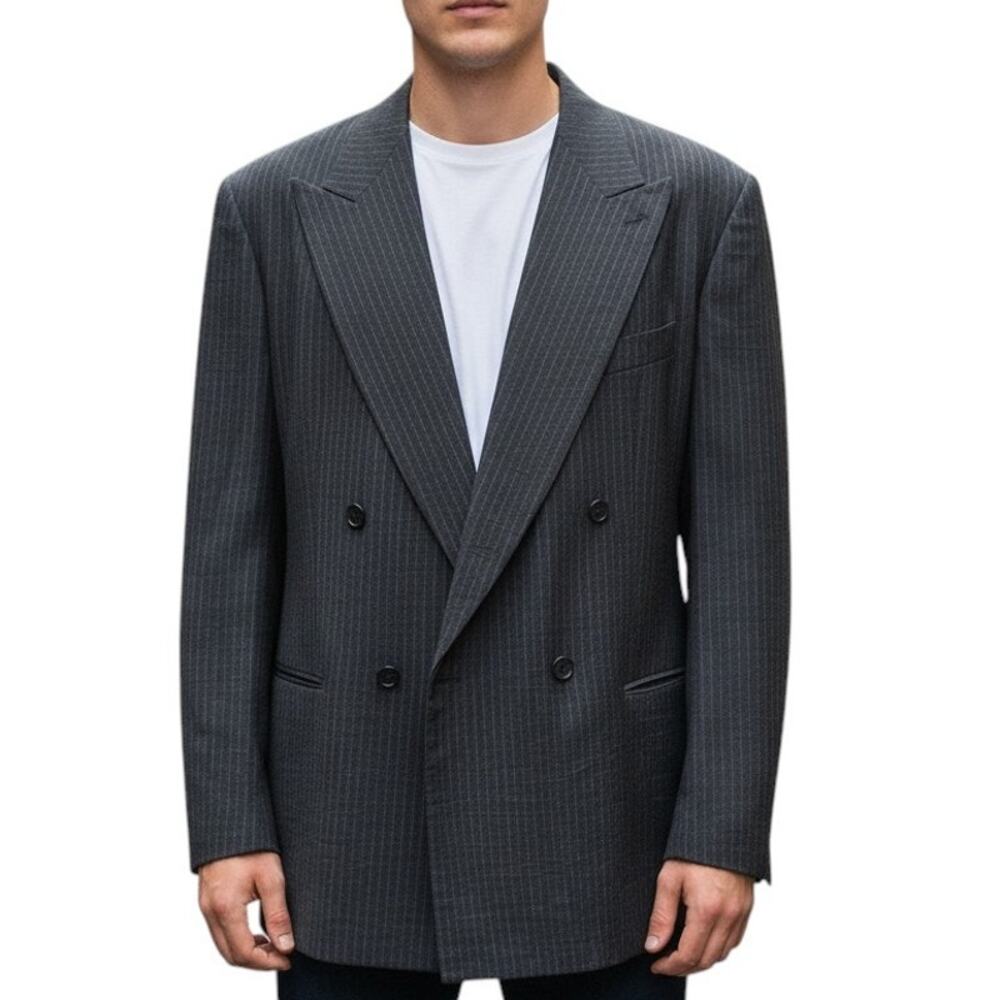 Giorgio Armani Dark Charcoal Pinstripe Double-Breasted Blazer